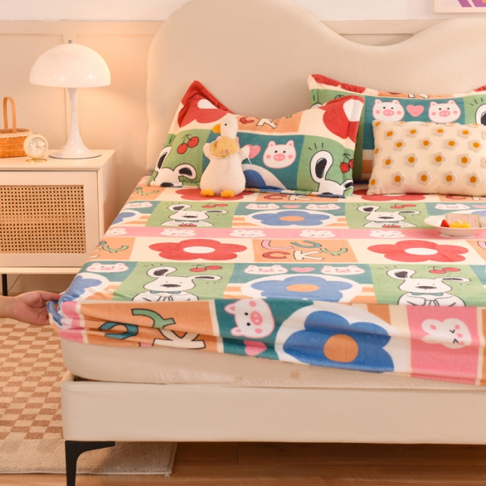 91家纺网 家纺一手货源 找家纺 甜之梦2025新款印花牛奶绒单品床笠可定制任何尺寸（可接异型缺角） 萌宠跳跳