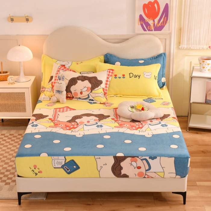 91家纺网 家纺一手货源 找家纺 甜之梦2025新款印花牛奶绒单品床笠可定制任何尺寸（可接异型缺角）泡泡公主