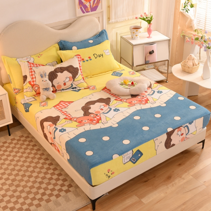 91家纺网 家纺一手货源 找家纺 甜之梦2025新款印花牛奶绒单品床笠可定制任何尺寸（可接异型缺角）泡泡公主