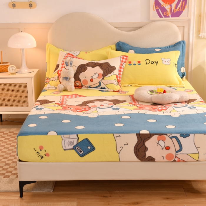 91家纺网 家纺一手货源 找家纺 甜之梦2025新款印花牛奶绒单品床笠可定制任何尺寸（可接异型缺角）泡泡公主