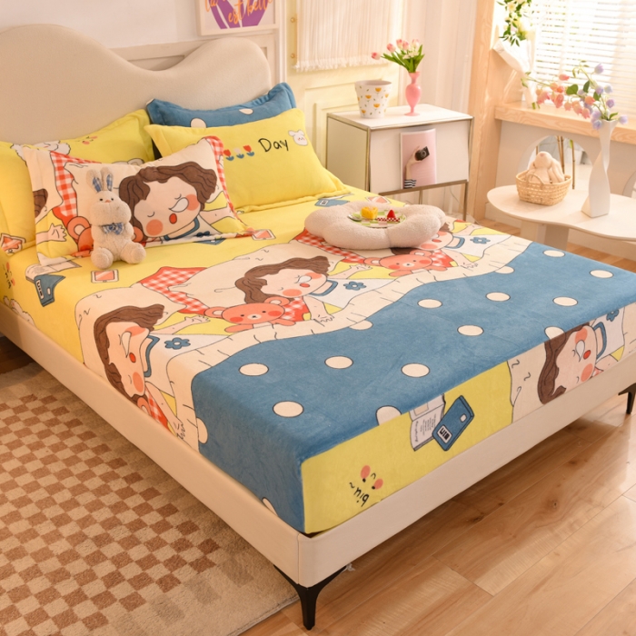 91家纺网 家纺一手货源 找家纺 甜之梦2025新款印花牛奶绒单品床笠可定制任何尺寸（可接异型缺角）泡泡公主