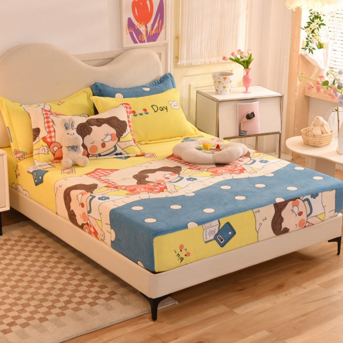 91家纺网 家纺一手货源 找家纺 甜之梦2025新款印花牛奶绒单品床笠可定制任何尺寸（可接异型缺角）泡泡公主