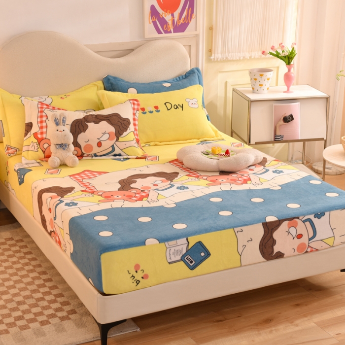 91家纺网 家纺一手货源 找家纺 甜之梦2025新款印花牛奶绒单品床笠可定制任何尺寸（可接异型缺角）泡泡公主