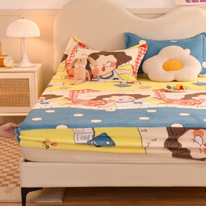 91家纺网 家纺一手货源 找家纺 甜之梦2025新款印花牛奶绒单品床笠可定制任何尺寸（可接异型缺角）泡泡公主