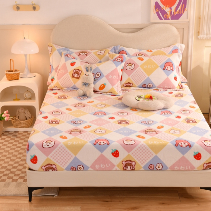 91家纺网 家纺一手货源 找家纺 甜之梦 2025新款印花牛奶绒单品床笠可定制任何尺寸（可接异型缺角） 诗雨恋人