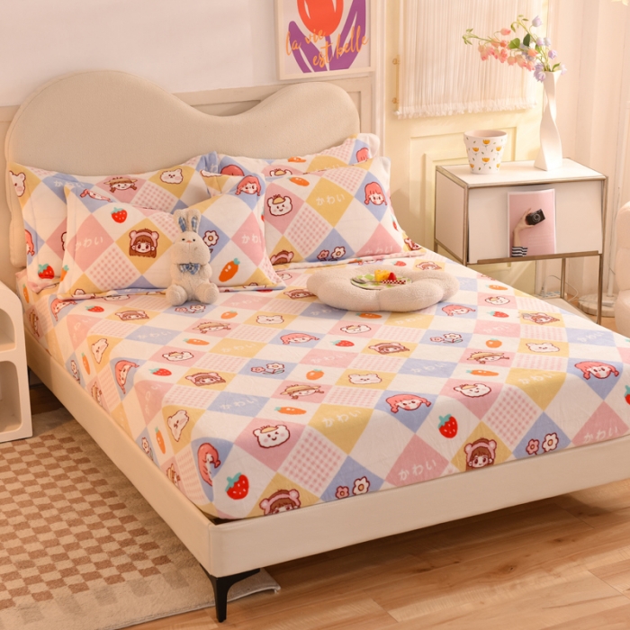 91家纺网 家纺一手货源 找家纺 甜之梦 2025新款印花牛奶绒单品床笠可定制任何尺寸（可接异型缺角） 诗雨恋人