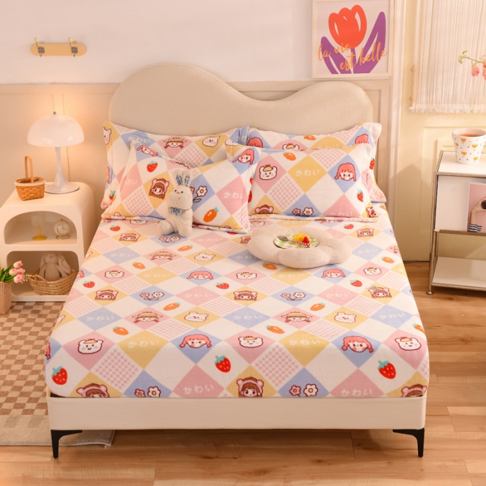 91家纺网 家纺一手货源 找家纺 甜之梦 2025新款印花牛奶绒单品床笠可定制任何尺寸（可接异型缺角） 诗雨恋人