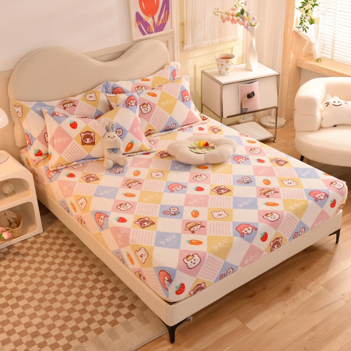 91家纺网 家纺一手货源 找家纺 甜之梦 2025新款印花牛奶绒单品床笠可定制任何尺寸（可接异型缺角） 诗雨恋人