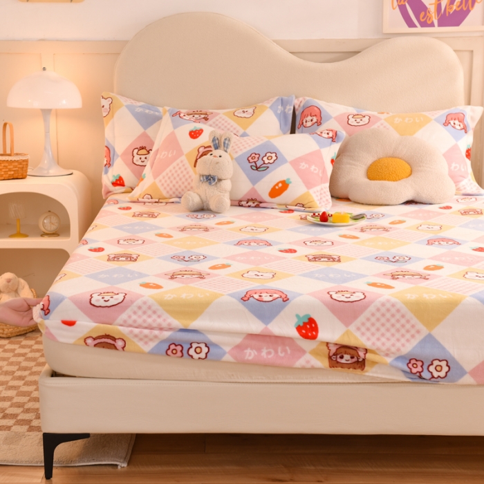 91家纺网 家纺一手货源 找家纺 甜之梦 2025新款印花牛奶绒单品床笠可定制任何尺寸（可接异型缺角） 诗雨恋人