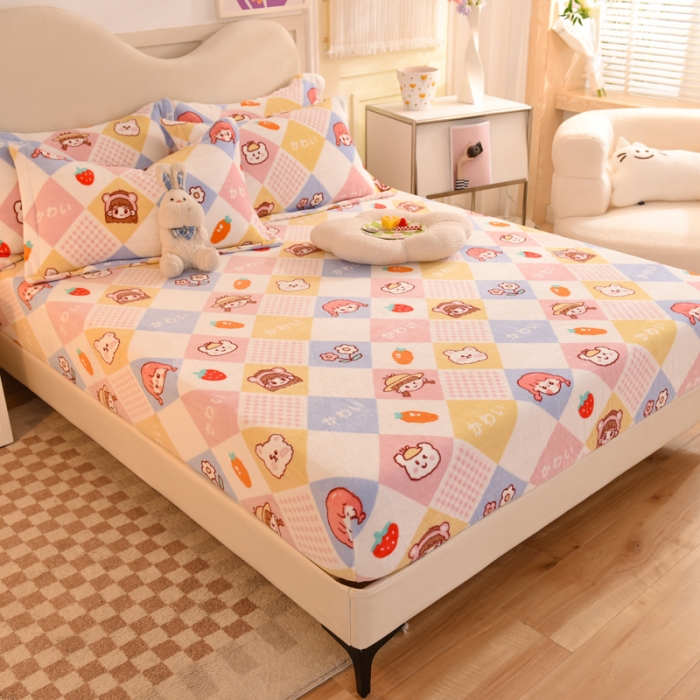 91家纺网 家纺一手货源 找家纺 甜之梦 2025新款印花牛奶绒单品床笠可定制任何尺寸（可接异型缺角） 诗雨恋人