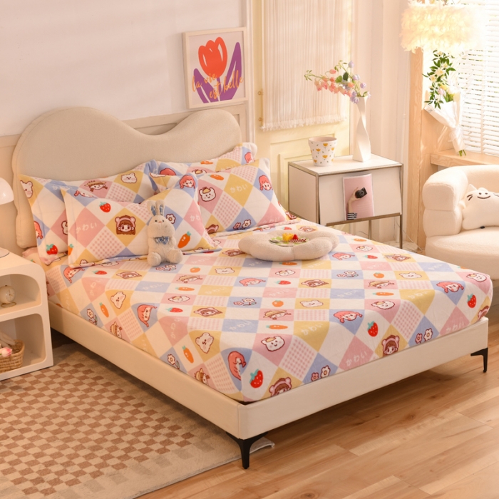 91家纺网 家纺一手货源 找家纺 甜之梦 2025新款印花牛奶绒单品床笠可定制任何尺寸（可接异型缺角） 诗雨恋人