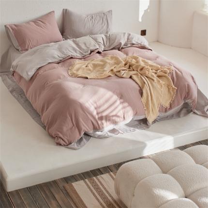 91家纺网 家纺一手货源 找家纺 （总）安莱生活 2022新款全棉双层纱纯色四件套--简约风