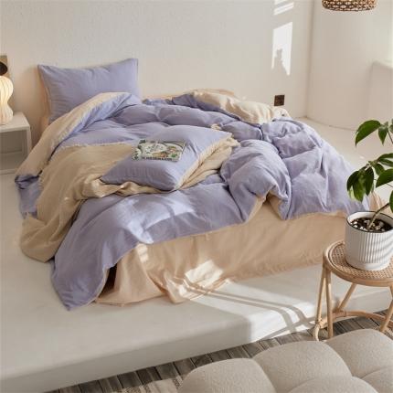 91家纺网 家纺一手货源 找家纺 （总）安莱生活 2022新款全棉双层纱纯色四件套--简约风