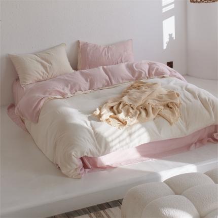 91家纺网 家纺一手货源 找家纺 （总）安莱生活 2022新款全棉双层纱纯色四件套--简约风