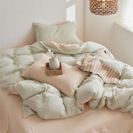 91家纺网 家纺一手货源 找家纺 （总）安莱生活 2022新款全棉双层纱纯色四件套--简约风