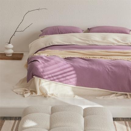 91家纺网 家纺一手货源 找家纺 （总）安莱生活 2022新款全棉双层纱纯色四件套--简约风