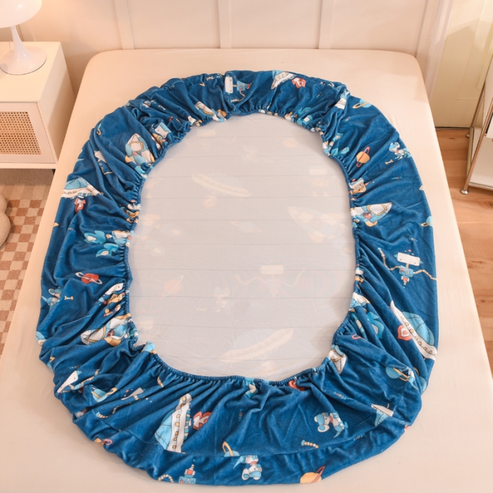 91家纺网 家纺一手货源 找家纺 甜之梦2025新款印花牛奶绒单品床笠可定制任何尺寸（可接异型缺角） 太空机器人北卡蓝