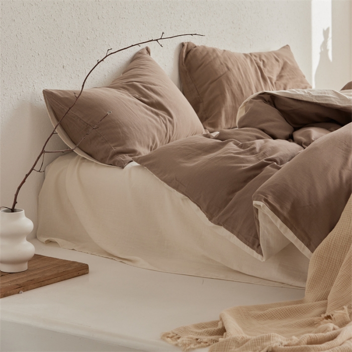 91家纺网 家纺一手货源 找家纺 （总）安莱生活 2022新款全棉双层纱纯色四件套--简约风