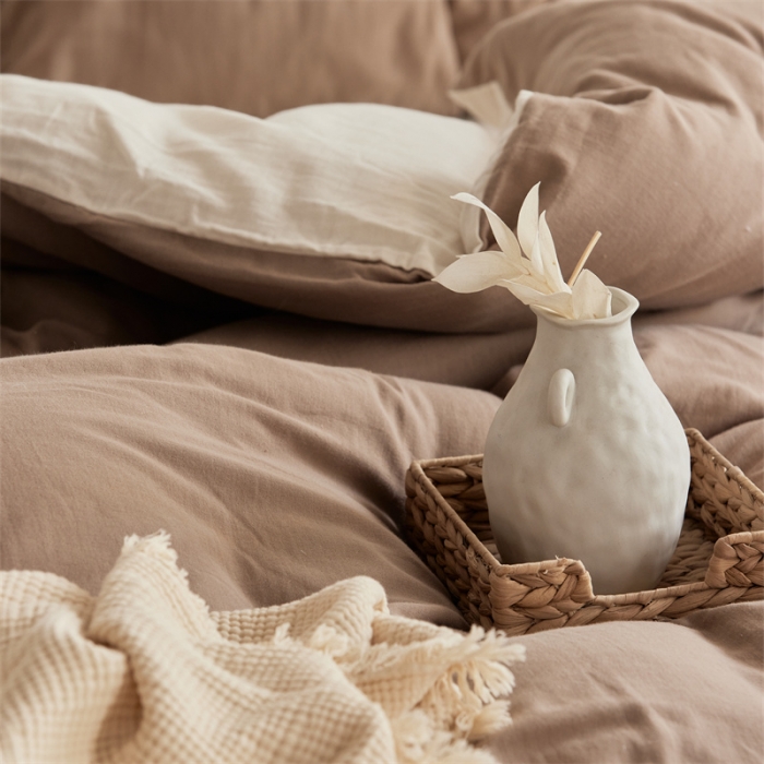 91家纺网 家纺一手货源 找家纺 （总）安莱生活 2022新款全棉双层纱纯色四件套--简约风