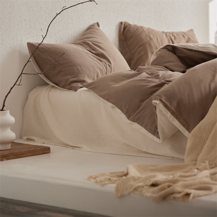 91家纺网 家纺一手货源 找家纺 （总）安莱生活 2022新款全棉双层纱纯色四件套--简约风