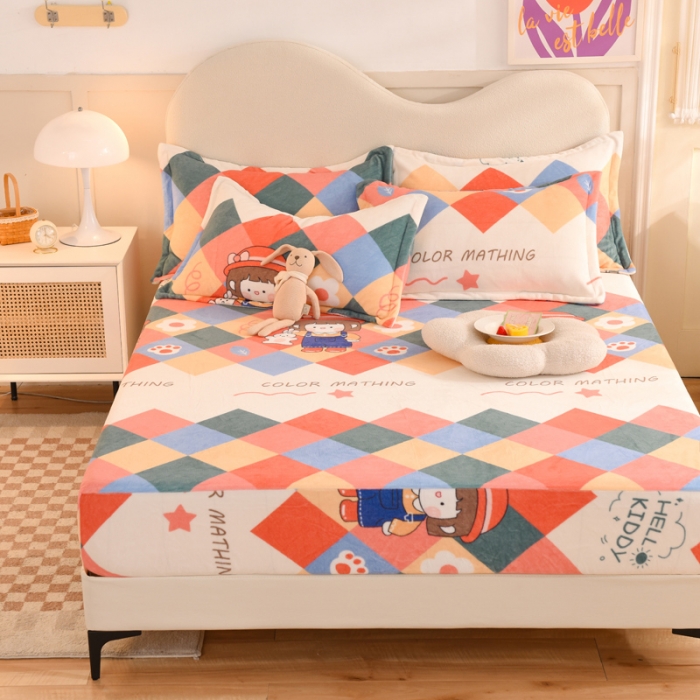 91家纺网 家纺一手货源 找家纺 甜之梦 2025新款印花牛奶绒单品床笠可定制任何尺寸（可接异型缺角） 校园女孩