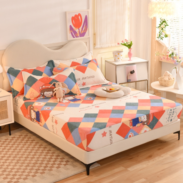 91家纺网 家纺一手货源 找家纺 甜之梦 2025新款印花牛奶绒单品床笠可定制任何尺寸（可接异型缺角） 校园女孩