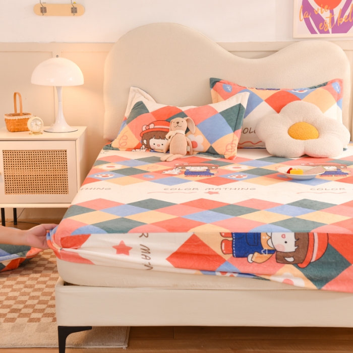 91家纺网 家纺一手货源 找家纺 甜之梦 2025新款印花牛奶绒单品床笠可定制任何尺寸（可接异型缺角） 校园女孩