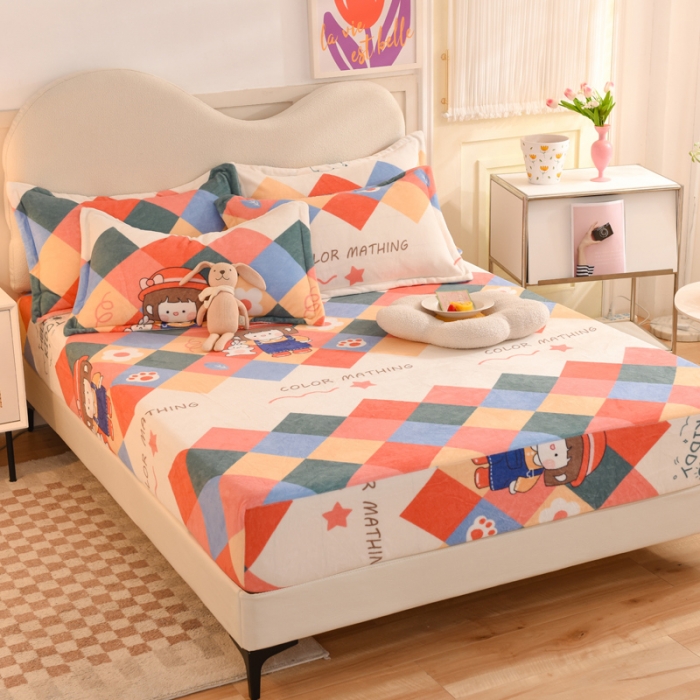 91家纺网 家纺一手货源 找家纺 甜之梦 2025新款印花牛奶绒单品床笠可定制任何尺寸（可接异型缺角） 校园女孩