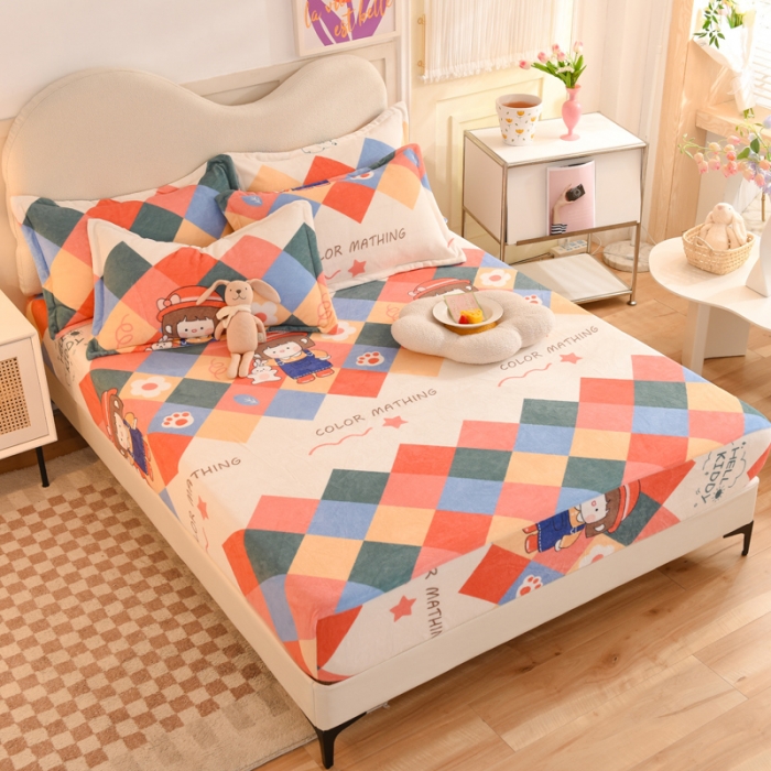 91家纺网 家纺一手货源 找家纺 甜之梦 2025新款印花牛奶绒单品床笠可定制任何尺寸（可接异型缺角） 校园女孩