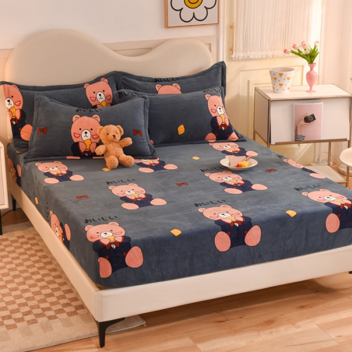 91家纺网 家纺一手货源 找家纺 甜之梦2025新款印花牛奶绒单品床笠可定制任何尺寸（可接异型缺角） 雪花熊