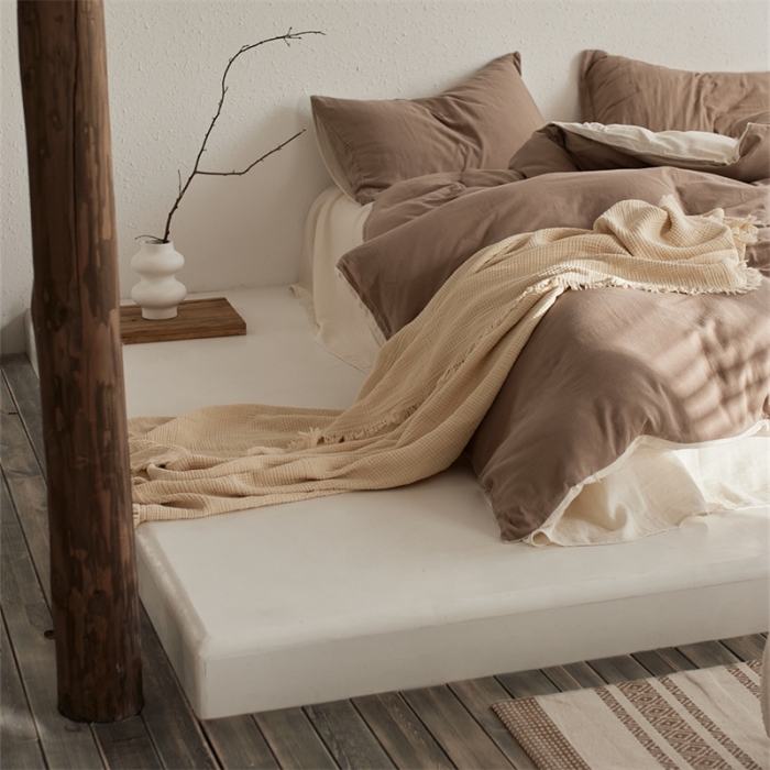 91家纺网 家纺一手货源 找家纺 安莱生活 2022新款全棉双层纱纯色四件套--简约风 澳白