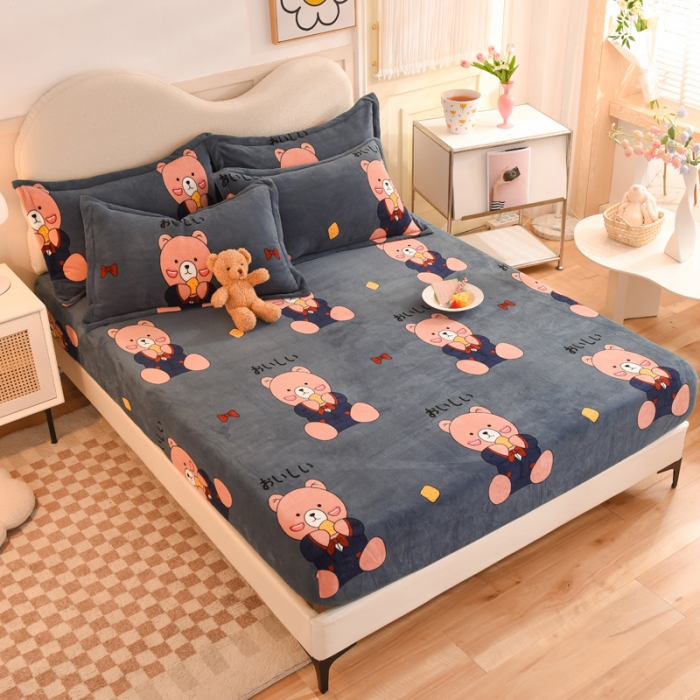 91家纺网 家纺一手货源 找家纺 甜之梦2025新款印花牛奶绒单品床笠可定制任何尺寸（可接异型缺角） 雪花熊