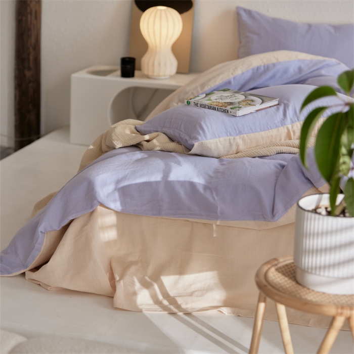 91家纺网 家纺一手货源 找家纺 安莱生活 2022新款全棉双层纱纯色四件套--简约风 兰米