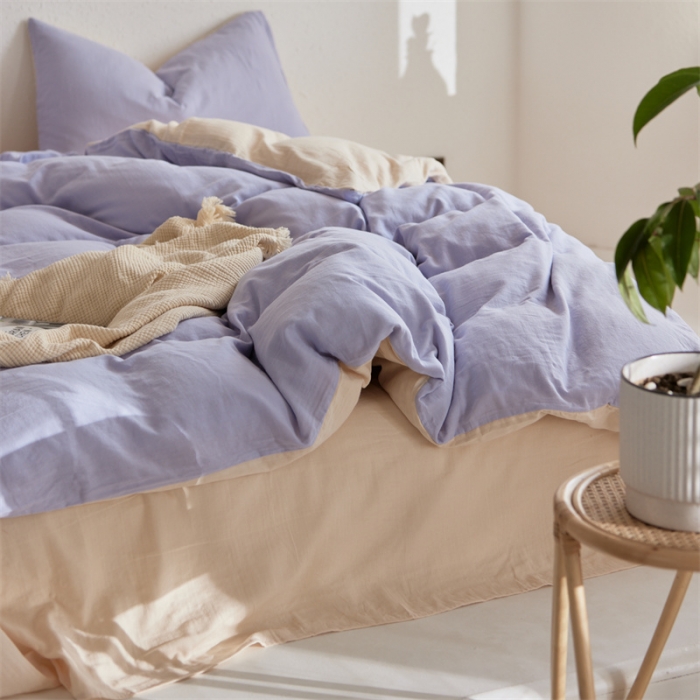 91家纺网 家纺一手货源 找家纺 安莱生活 2022新款全棉双层纱纯色四件套--简约风 兰米