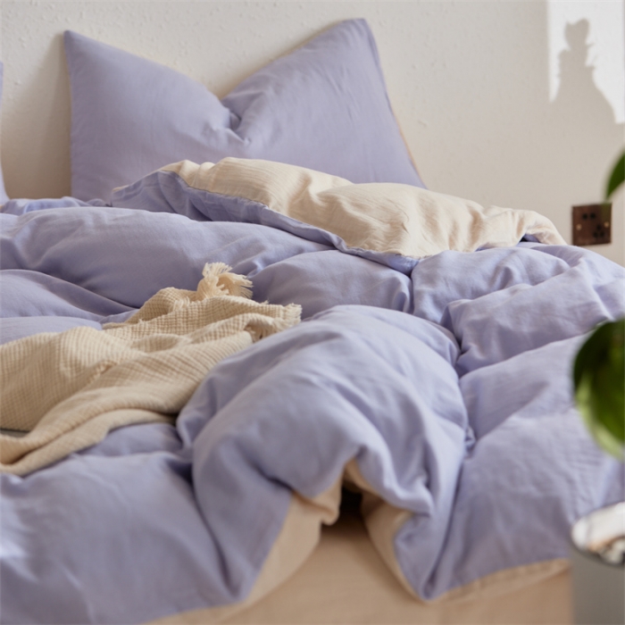 91家纺网 家纺一手货源 找家纺 安莱生活 2022新款全棉双层纱纯色四件套--简约风 兰米