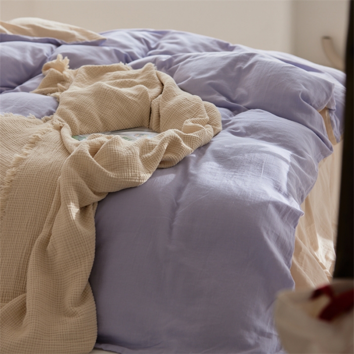 91家纺网 家纺一手货源 找家纺 安莱生活 2022新款全棉双层纱纯色四件套--简约风 兰米