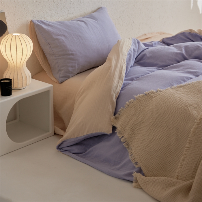 91家纺网 家纺一手货源 找家纺 安莱生活 2022新款全棉双层纱纯色四件套--简约风 兰米