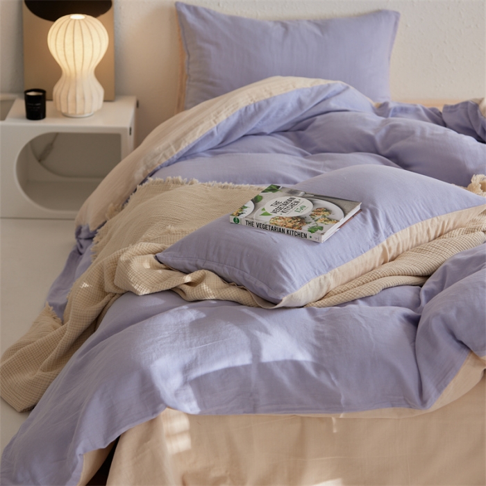 91家纺网 家纺一手货源 找家纺 安莱生活 2022新款全棉双层纱纯色四件套--简约风 兰米