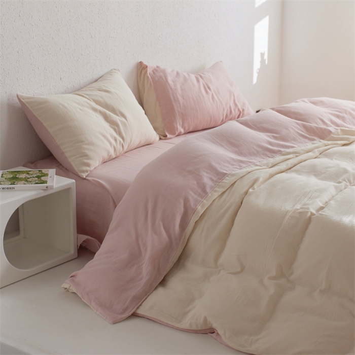 91家纺网 家纺一手货源 找家纺 安莱生活 2022新款全棉双层纱纯色四件套--简约风 奶粉