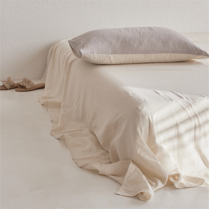 91家纺网 家纺一手货源 找家纺 安莱生活 2022新款全棉双层纱纯色四件套--简约风 奶盐