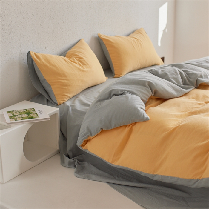 91家纺网 家纺一手货源 找家纺 安莱生活 2022新款全棉双层纱纯色四件套--简约风 柠檬