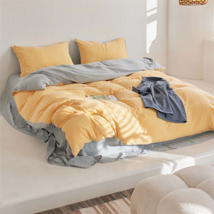 91家纺网 家纺一手货源 找家纺 安莱生活 2022新款全棉双层纱纯色四件套--简约风 柠檬