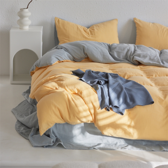 91家纺网 家纺一手货源 找家纺 安莱生活 2022新款全棉双层纱纯色四件套--简约风 柠檬