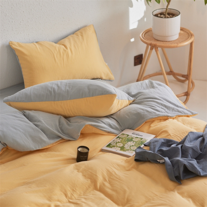 91家纺网 家纺一手货源 找家纺 安莱生活 2022新款全棉双层纱纯色四件套--简约风 柠檬