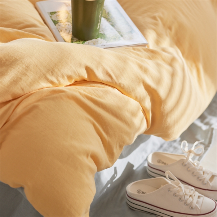 91家纺网 家纺一手货源 找家纺 安莱生活 2022新款全棉双层纱纯色四件套--简约风 柠檬