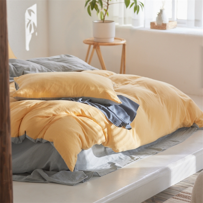 91家纺网 家纺一手货源 找家纺 安莱生活 2022新款全棉双层纱纯色四件套--简约风 柠檬