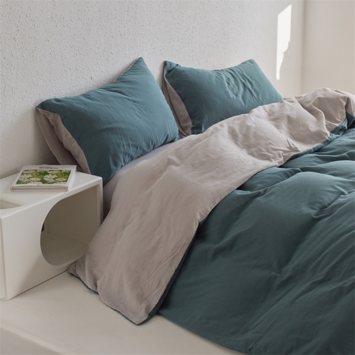 91家纺网 家纺一手货源 找家纺 安莱生活 2022新款全棉双层纱纯色四件套--简约风 青绿