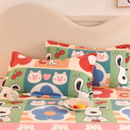 甜之梦家纺 2025新款印花牛奶绒单品枕套 萌宠跳跳