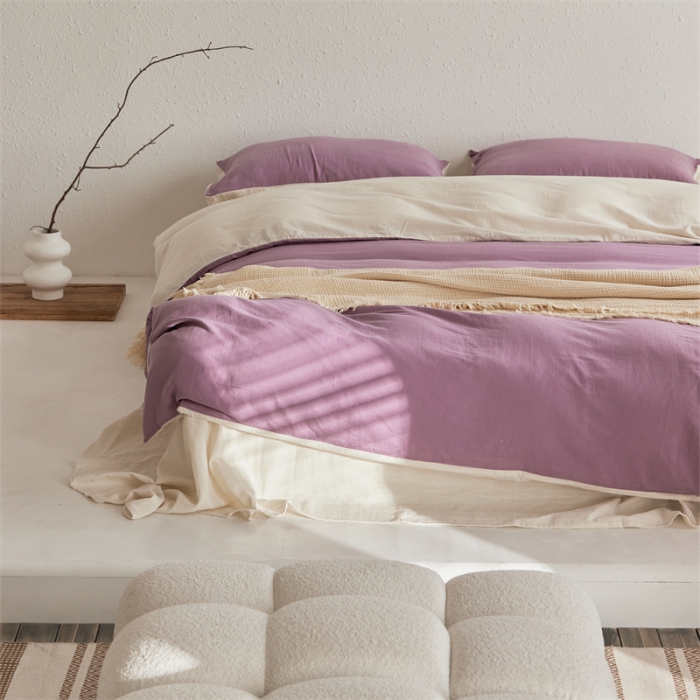 91家纺网 家纺一手货源 找家纺 安莱生活 2022新款全棉双层纱纯色四件套--简约风 子微