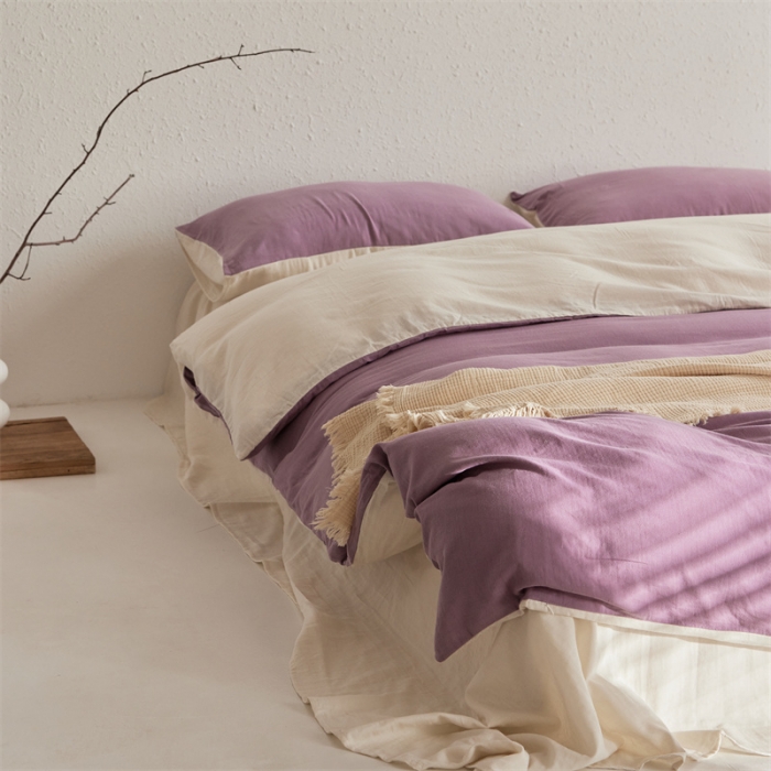 91家纺网 家纺一手货源 找家纺 安莱生活 2022新款全棉双层纱纯色四件套--简约风 子微